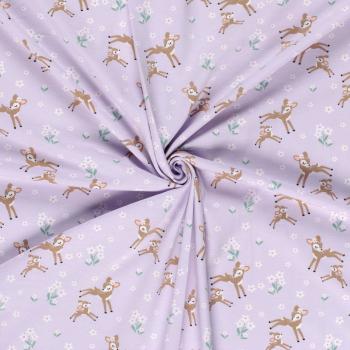 Preview: Baumwolljersey kleine Rehe auf Lavendel